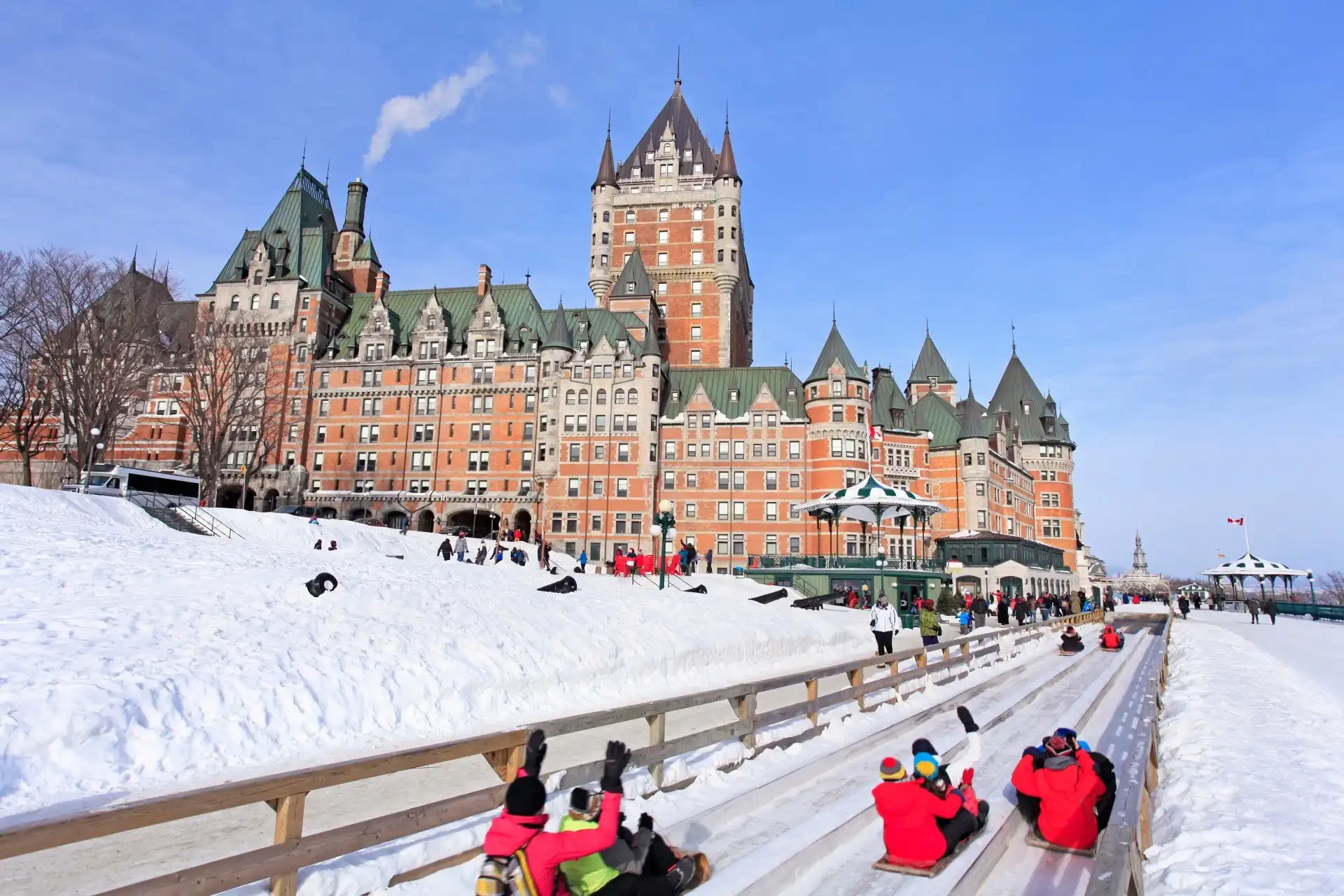 A toboggan run at Fairmont Château Frontenac, part of the Québec Winter Carnival festivities.