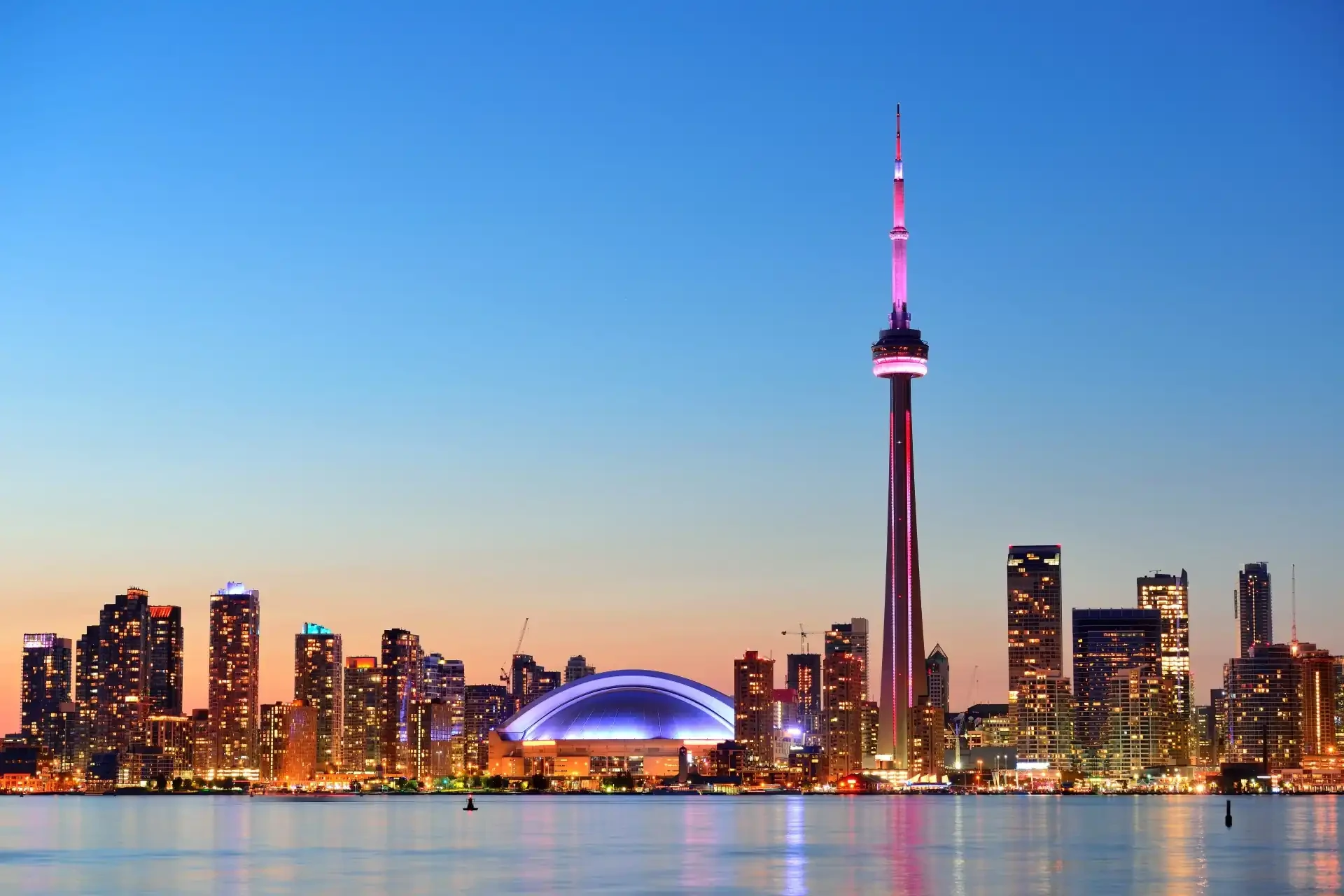 CN Tower in Toronto, a towering landmark against the city skyline.