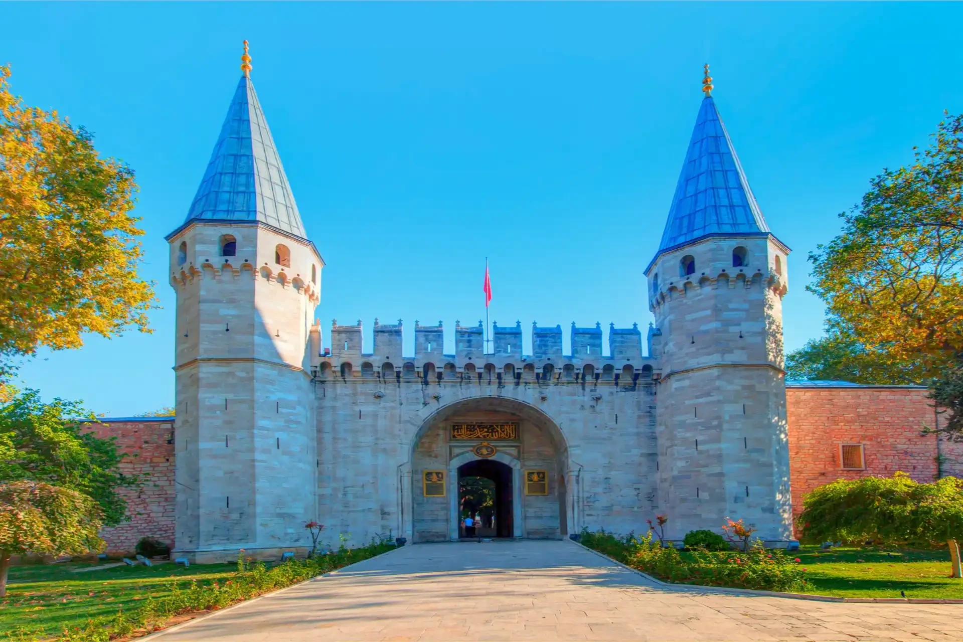 The exterior of Topkapi Palace Museum in Istanbul, showcasing opulent architecture and historical artefacts from the Ottoman Empire.