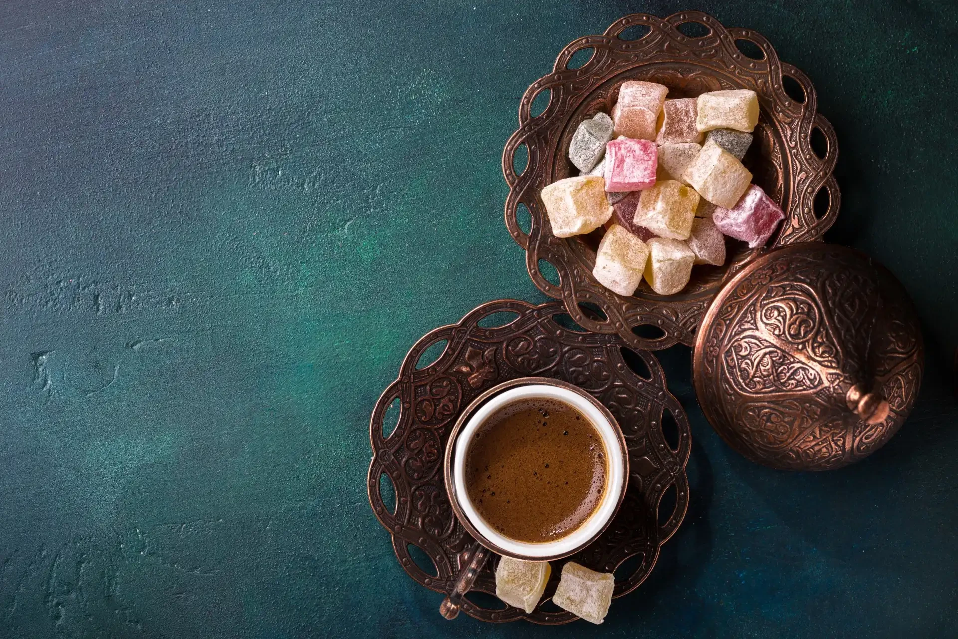 An assortment of colourful Turkish delight, a traditional confectionery known for its unique taste and texture.